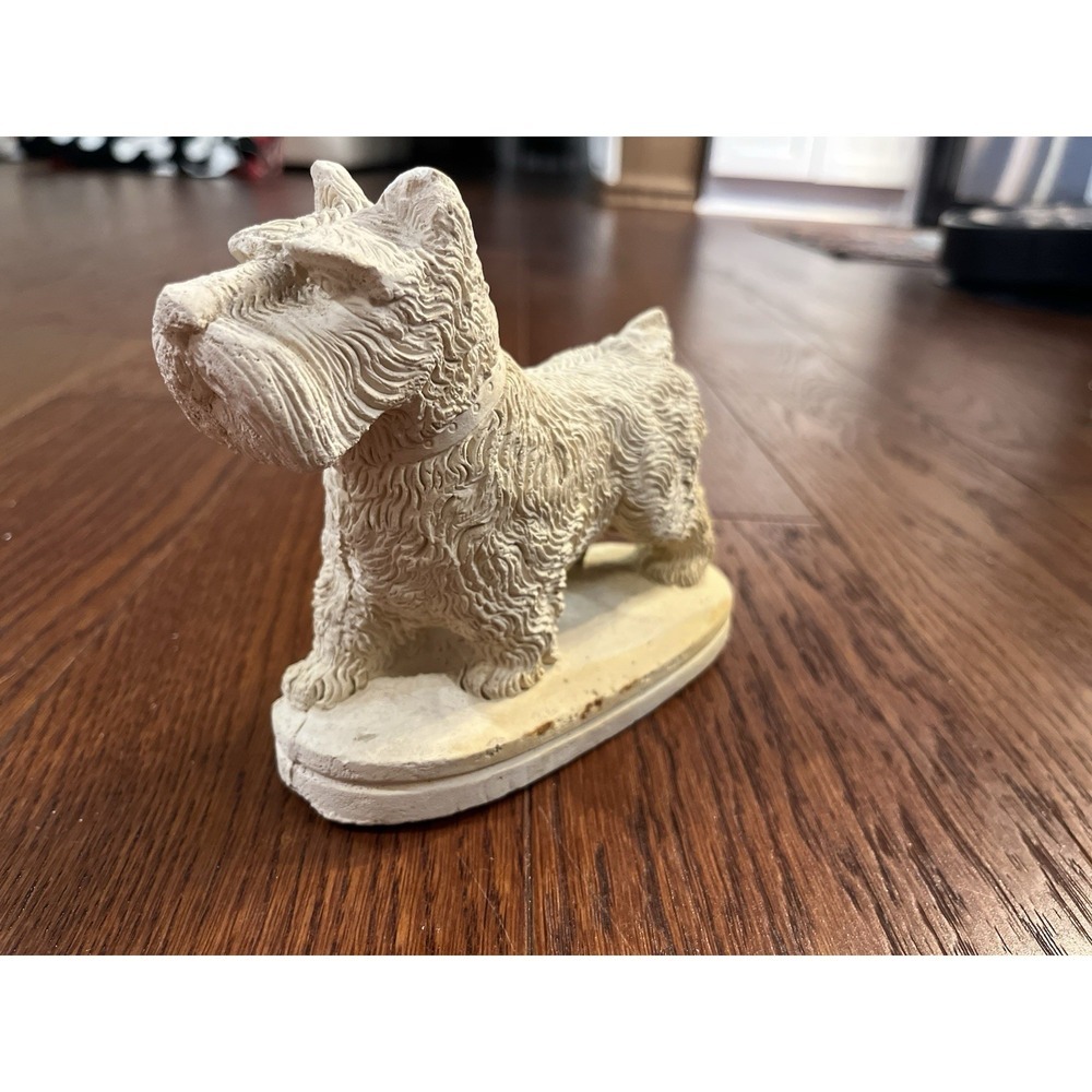 Vintage Chalkware Statue Scotty Dog Figurine 5" tall x 6" long Unglazed
